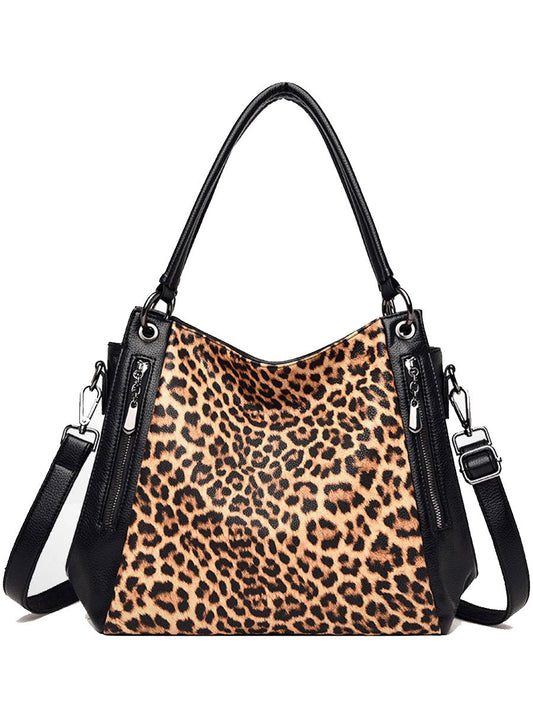 Casual Leopard and Zebra Print Leather Shoulder Bag for Women