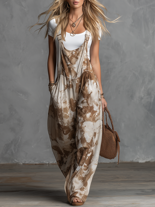 Retro-Inspired Sleeveless Printed Chiffon Overalls for Casual Weekend Wear