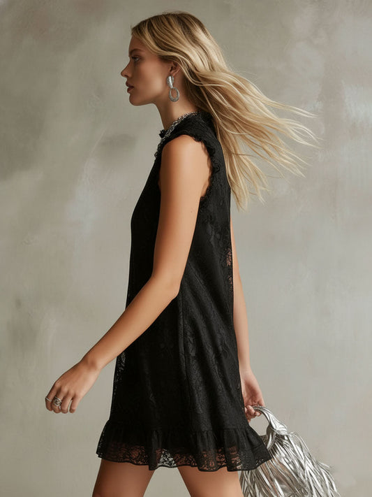 Black Lace Sleeveless Mini Dress Elegant Cocktail Evening Wear