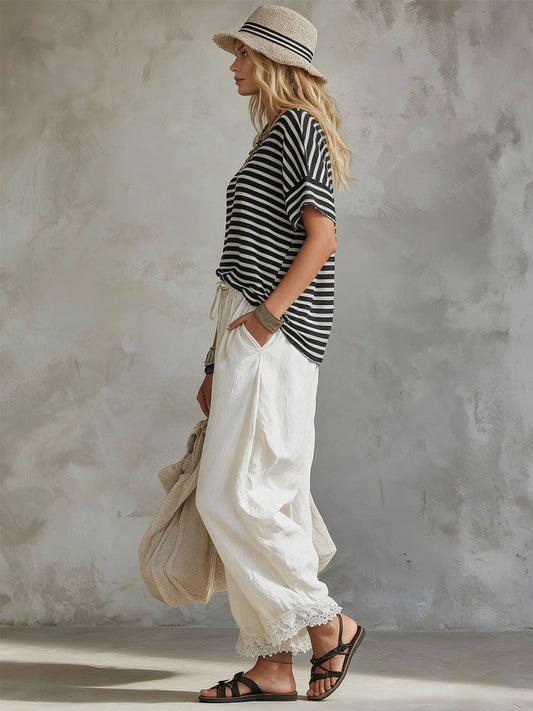 Retro Striped Cotton Blend Shirt and Matching Trousers Set