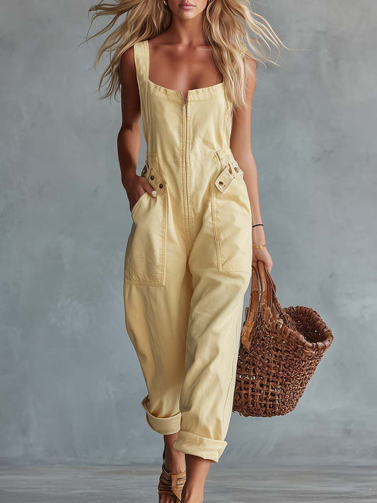 LIORÈNE Denim Jumpsuit – Soft Yellow