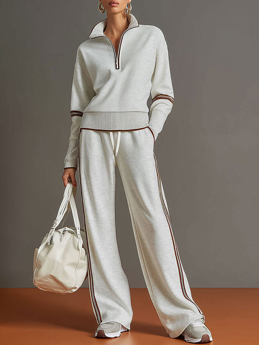 BXL Retro Half-Zip Sweatshirt and Wide-Leg Pants Matching Set