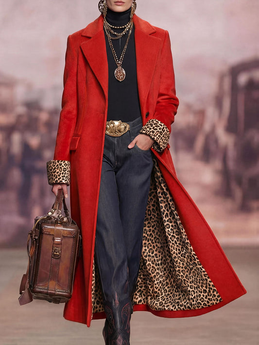 Chic Lapel Single-Breasted Leopard Print Coat For Stylish Women