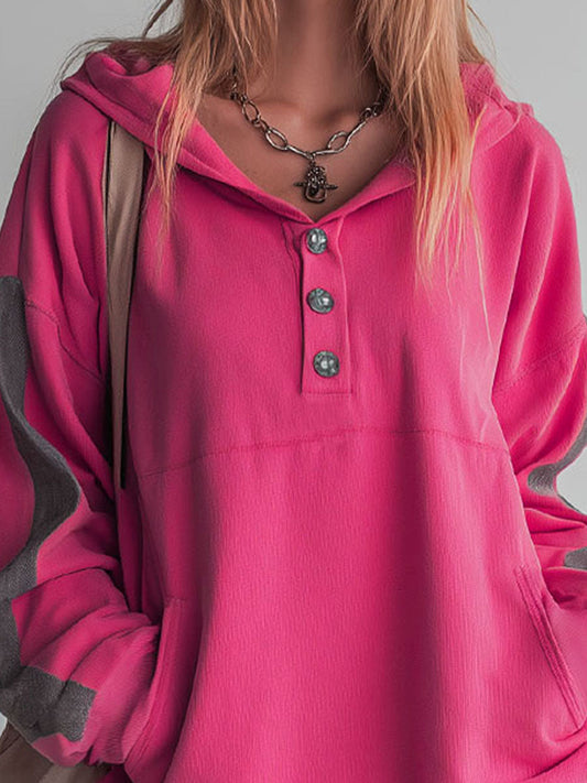 Sporty Color-Blocked Ruffled Half-Zip Hooded Long-Sleeve Mini Dress