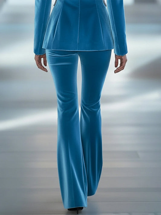 Casual Loose Retro Solid Color Velvet Flared Pants for Women