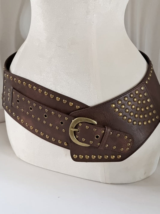 ZT Women's Vintage Western Rivet Leather Waist Belt 105cm