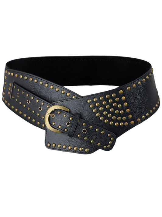 ZT Women's Vintage Western Rivet Leather Waist Belt 105cm