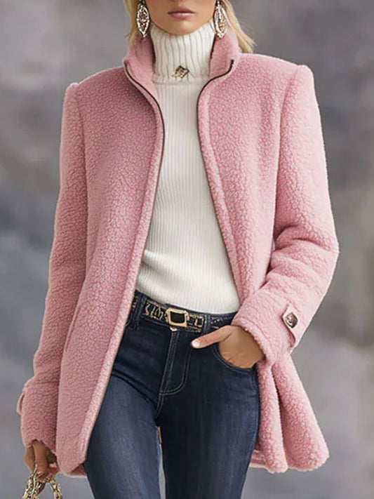Casual Vintage Polar Fleece Zip-Up Jacket Coat Soft Warm