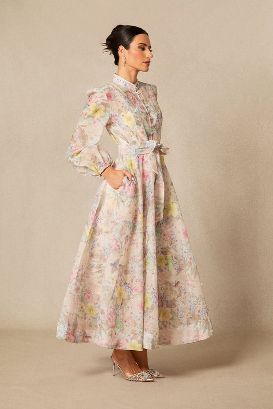 Anne Floral Print Balloon Sleeve Maxi Dress