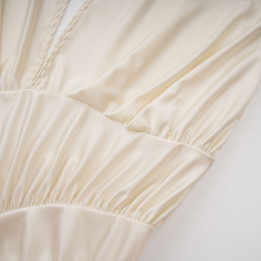 Ivory Summer Maxi Dress for Women | Halter Ruched Formal Occasion Dress - AMELIÈR VORÈ