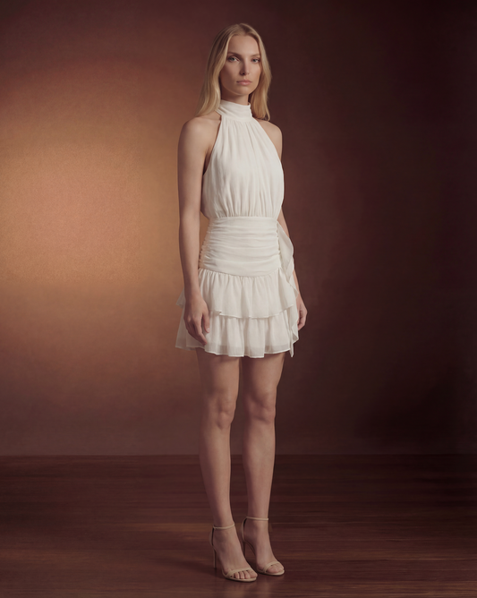 Summer Wedding Guest Mini Dress for Women | Halter Ruffle Occasion Dress - AMELIÈR VORÈ