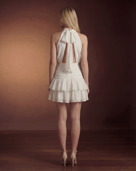 Summer Wedding Guest Mini Dress for Women | Halter Ruffle Occasion Dress - AMELIÈR VORÈ