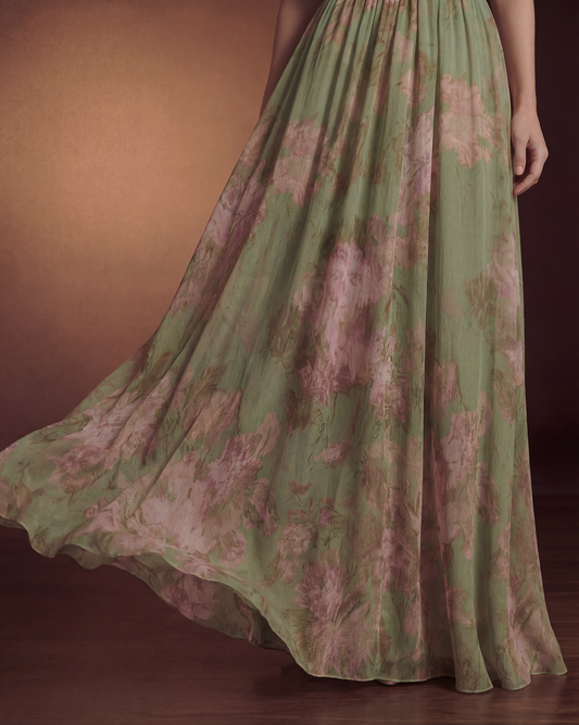 Sage Green Floral Wedding Guest Maxi Dress for Women | Summer Halter Occasion Dress - AMELIÈR VORÈ