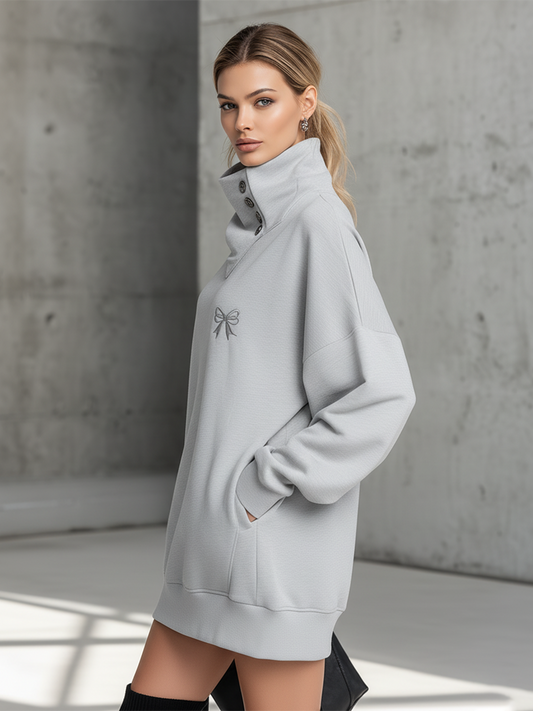 ZT Sporty Loose-Fitting Collared Cotton Mini Dress Light Gray