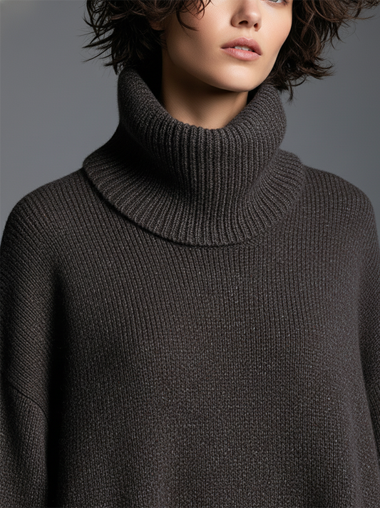Brown Knitted Maxi Dress Long Sleeve Loose Neckline
