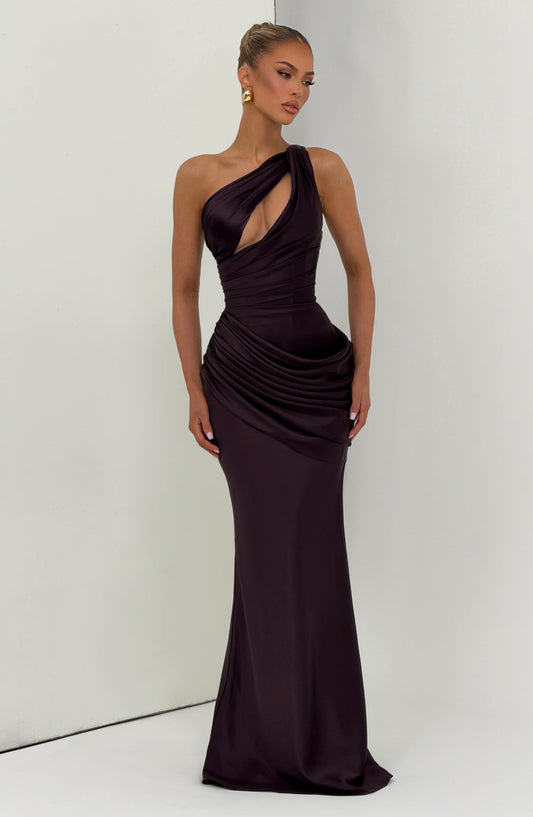 Emira Corset Maxi Dress Plum – close-up detail