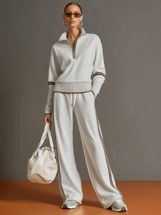 BXL Retro Half-Zip Sweatshirt and Wide-Leg Pants Matching Set