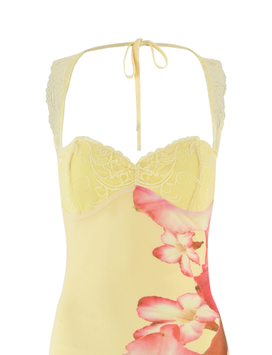 Yellow Floral Wedding Guest Maxi Dress for Women | Summer Open Back Dress - AMELIÈR VORÈ