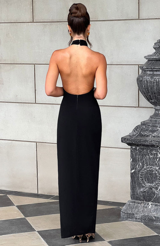 Amara Maxi Dress Low Scoop Back Black – back view