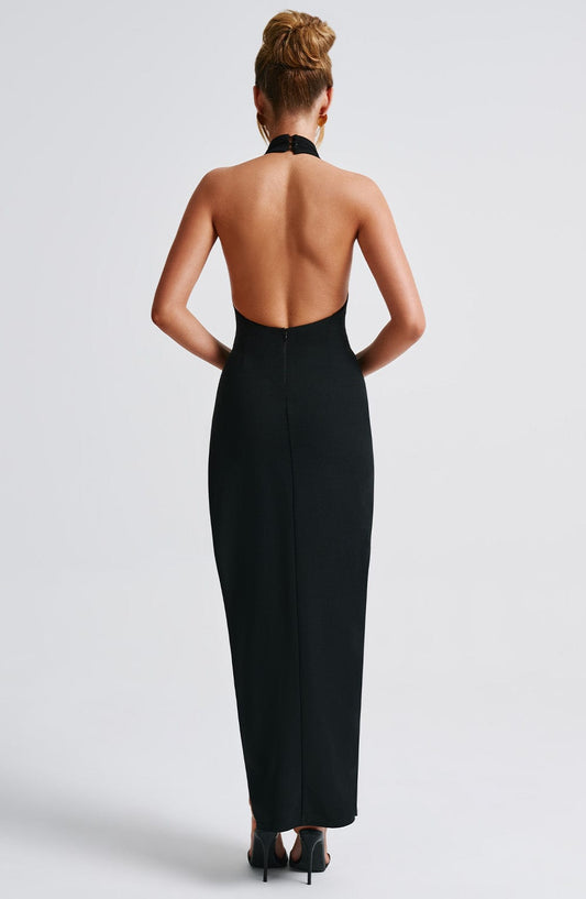 Amara Maxi Dress Low Scoop Back Black – front view