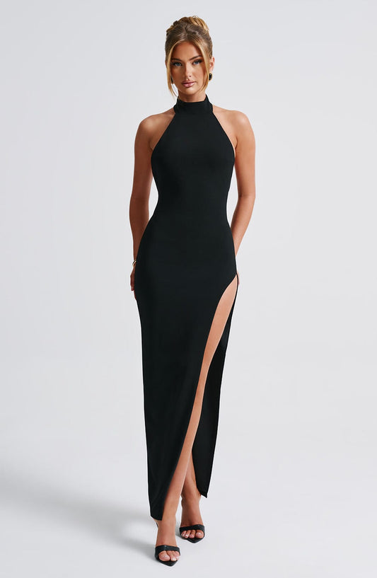 Amara Maxi Dress Low Scoop Back Black – side view