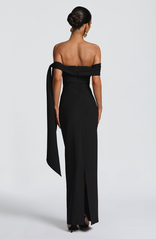 Amelièr Vorè | Chloe Maxi Dress Asymmetric Bardot Black