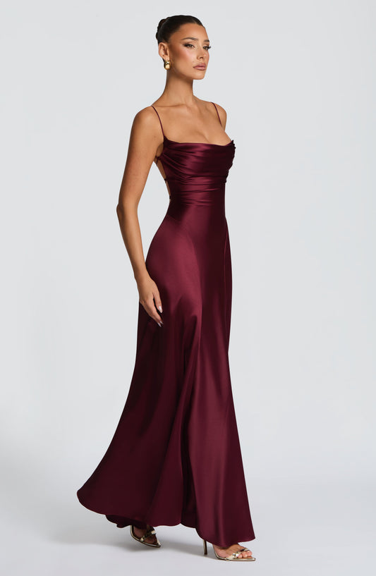 Isabella Cowl Neck Maxi Dress Cherry Lacquer – back view