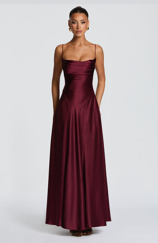 Amelièr Vorè | Isabella Cowl Neck Maxi Dress Cherry Lacquer