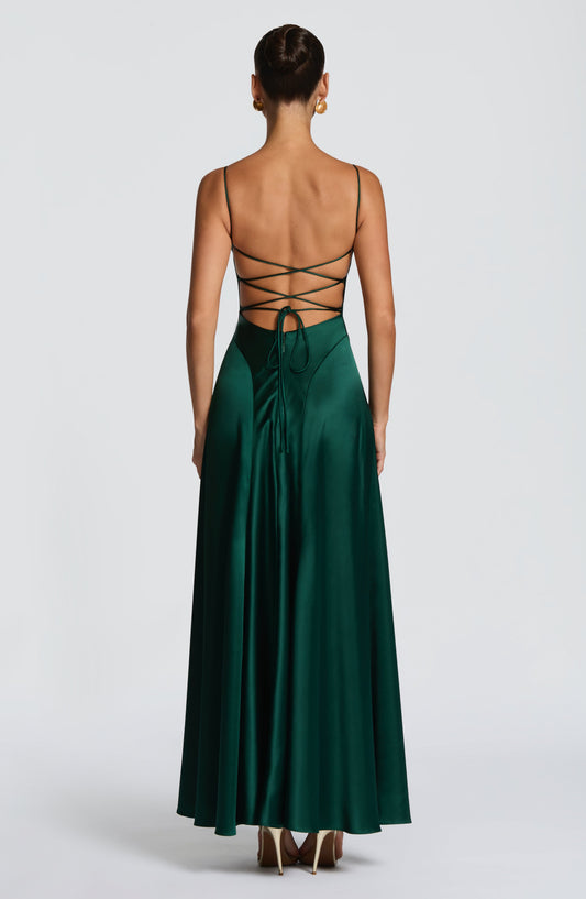 Amelièr Vorè | Isabella Maxi Dress Emerald Lace-Up Back