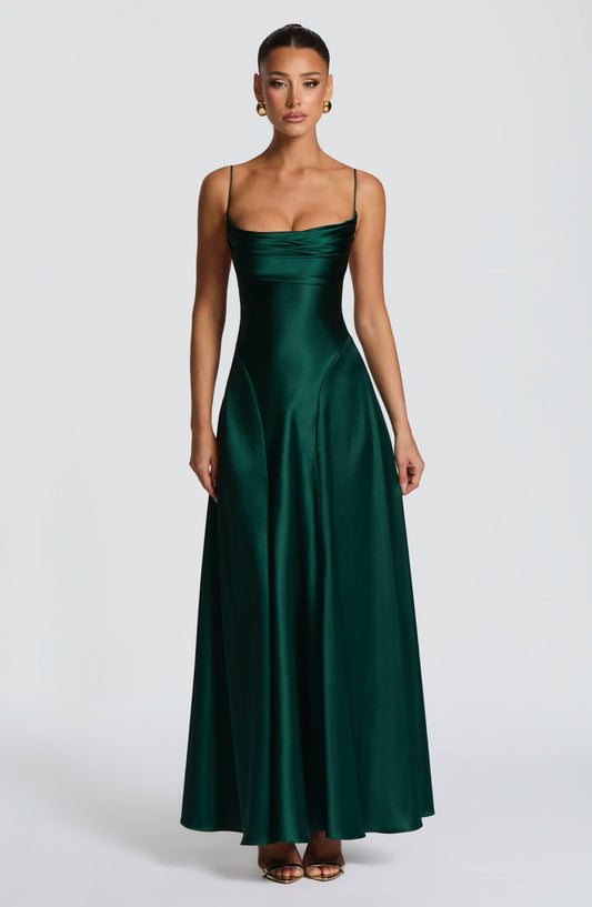 Amelièr Vorè | Isabella Maxi Dress Emerald Lace-Up Back