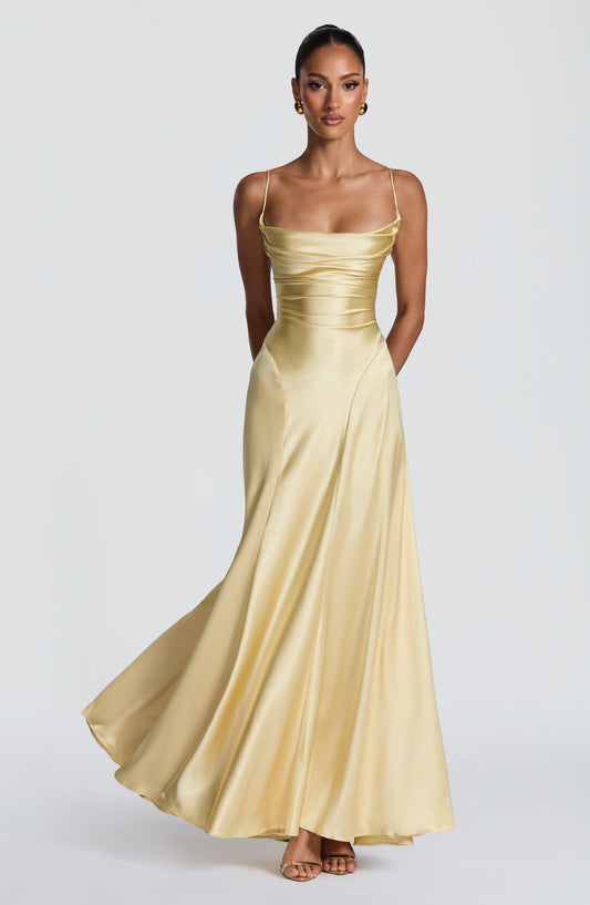 Isabella Maxi Dress Lemon – back view