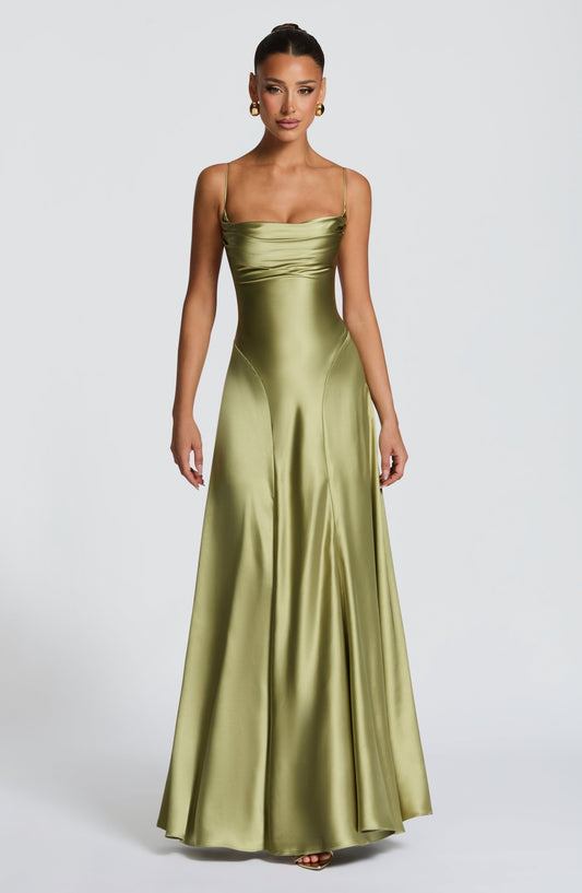 Amelièr Vorè  | Isabella Maxi Dress Cowl Neck Light Olive