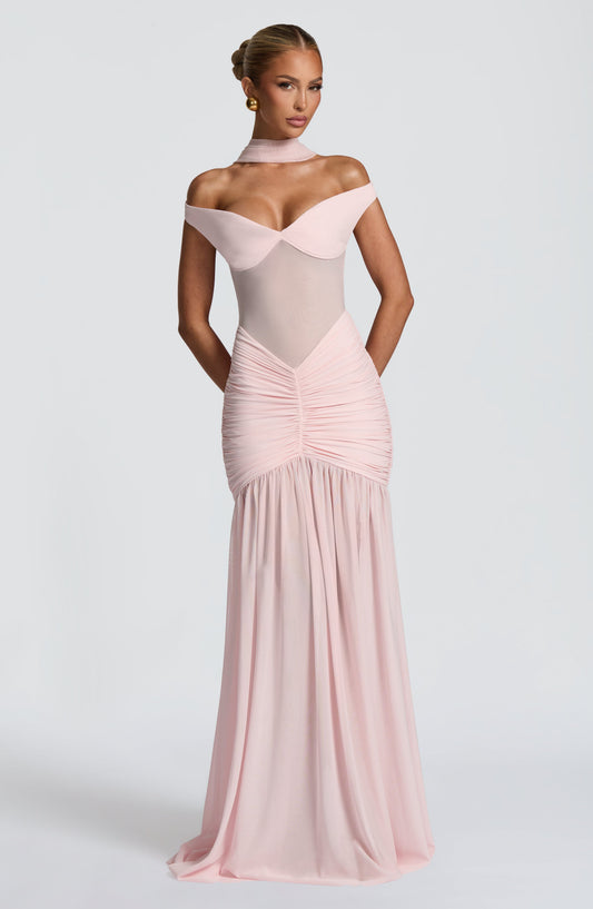 Sienna Maxi Dress Blush Sweetheart Bardot – side view