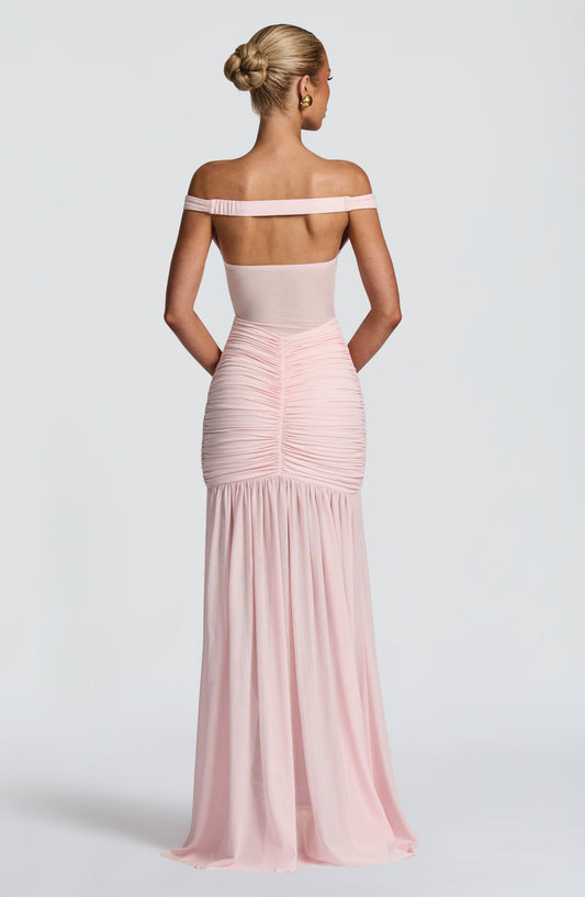 Sienna Maxi Dress Blush Sweetheart Bardot – back view