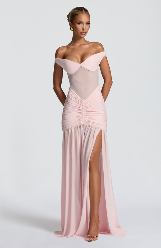 Sienna Maxi Dress Blush Sweetheart Bardot – front view