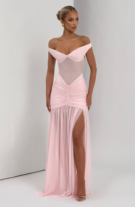 Sienna Maxi Dress Blush Sweetheart Bardot – close-up detail