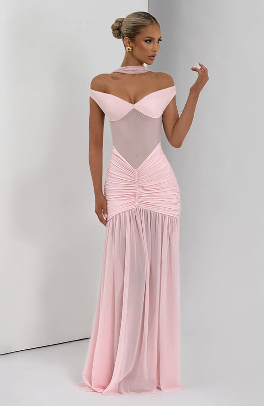 Sienna Maxi Dress Blush Sweetheart Bardot – detail view