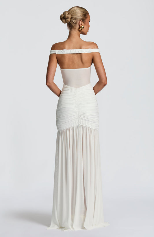 Sienna Maxi Dress Ivory Slinky Mesh – back view