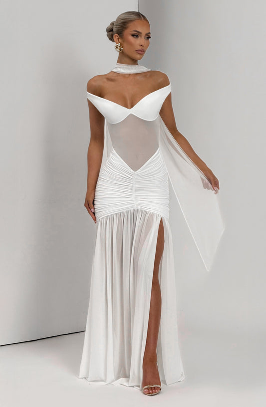 Sienna Maxi Dress Ivory Slinky Mesh – detail view