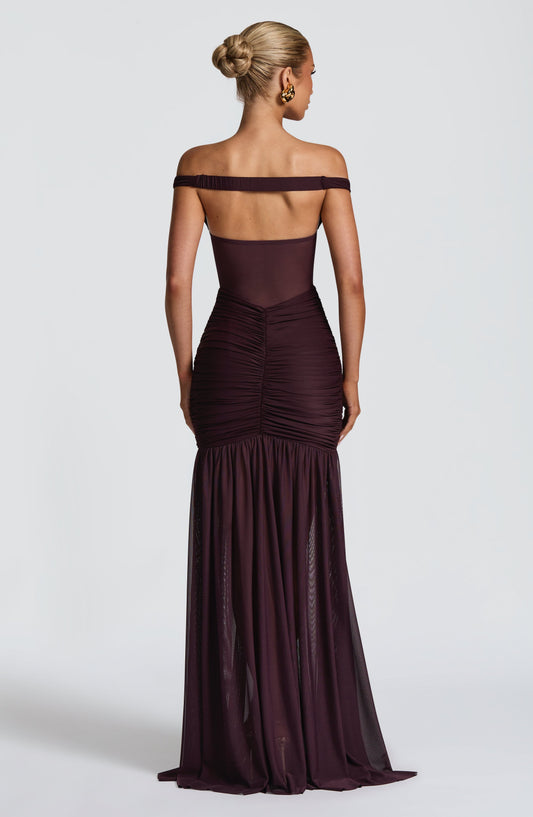 Sienna Maxi Dress Plum Sweetheart Bardot – side view