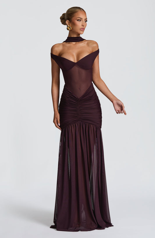 Sienna Maxi Dress Plum Sweetheart Bardot – back view