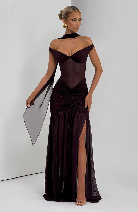 Sienna Maxi Dress Plum Sweetheart Bardot – styling detail
