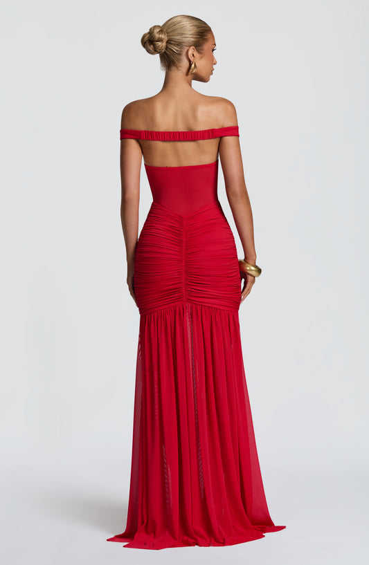 Sienna Maxi Dress Sweetheart Bardot Red – back view