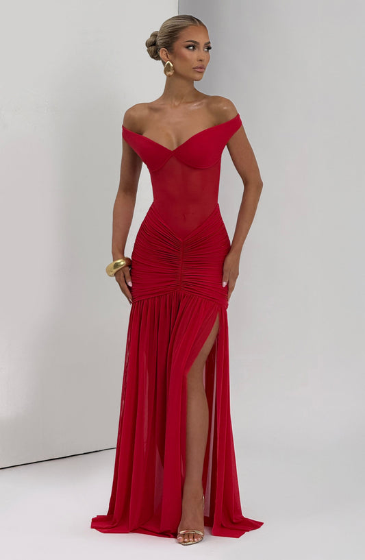 Sienna Maxi Dress Sweetheart Bardot Red – back view