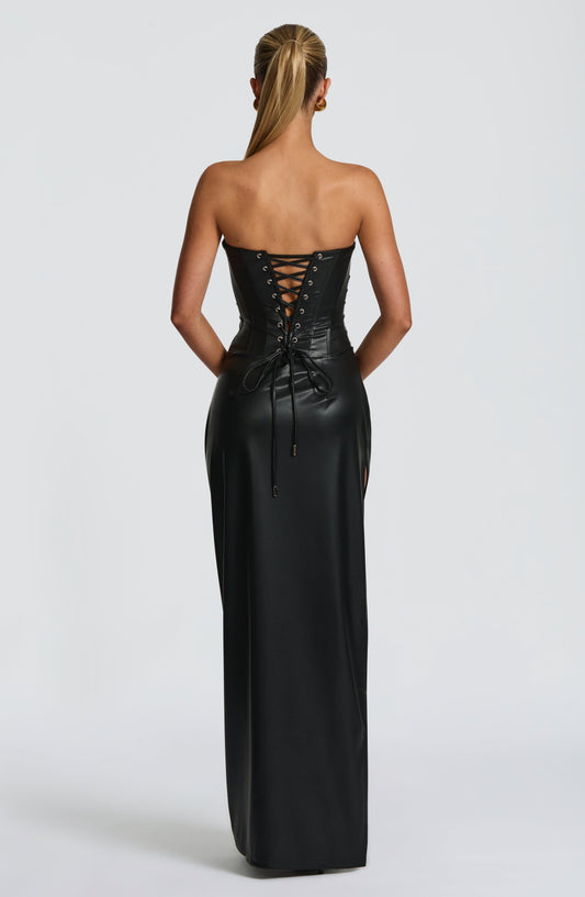Alvara Faux Leather Maxi Dress Black – back view