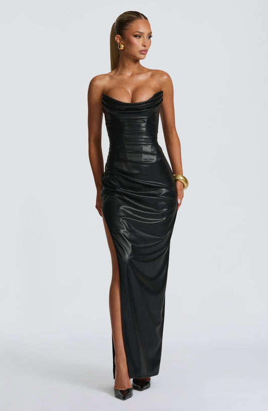 Amelièr Vorè | Alvara Faux Leather Maxi Dress Black