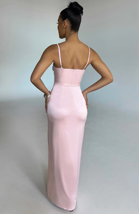 Clara Maxi Dress Heavy Ruched Blush – styling detail