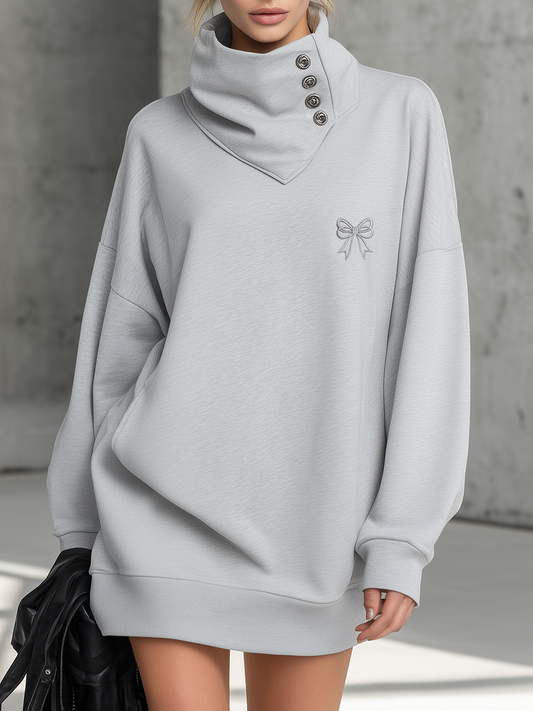 ZT Sporty Loose-Fitting Collared Cotton Mini Dress Light Gray