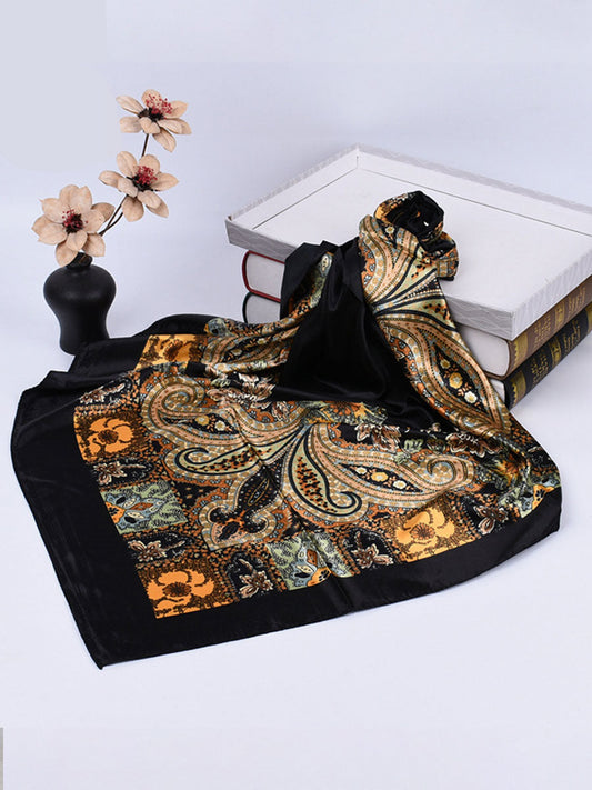 Vintage Bohemian Paisley Print Satin Square Scarf Accessory