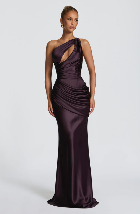 Emira Corset Maxi Dress Plum – detail view